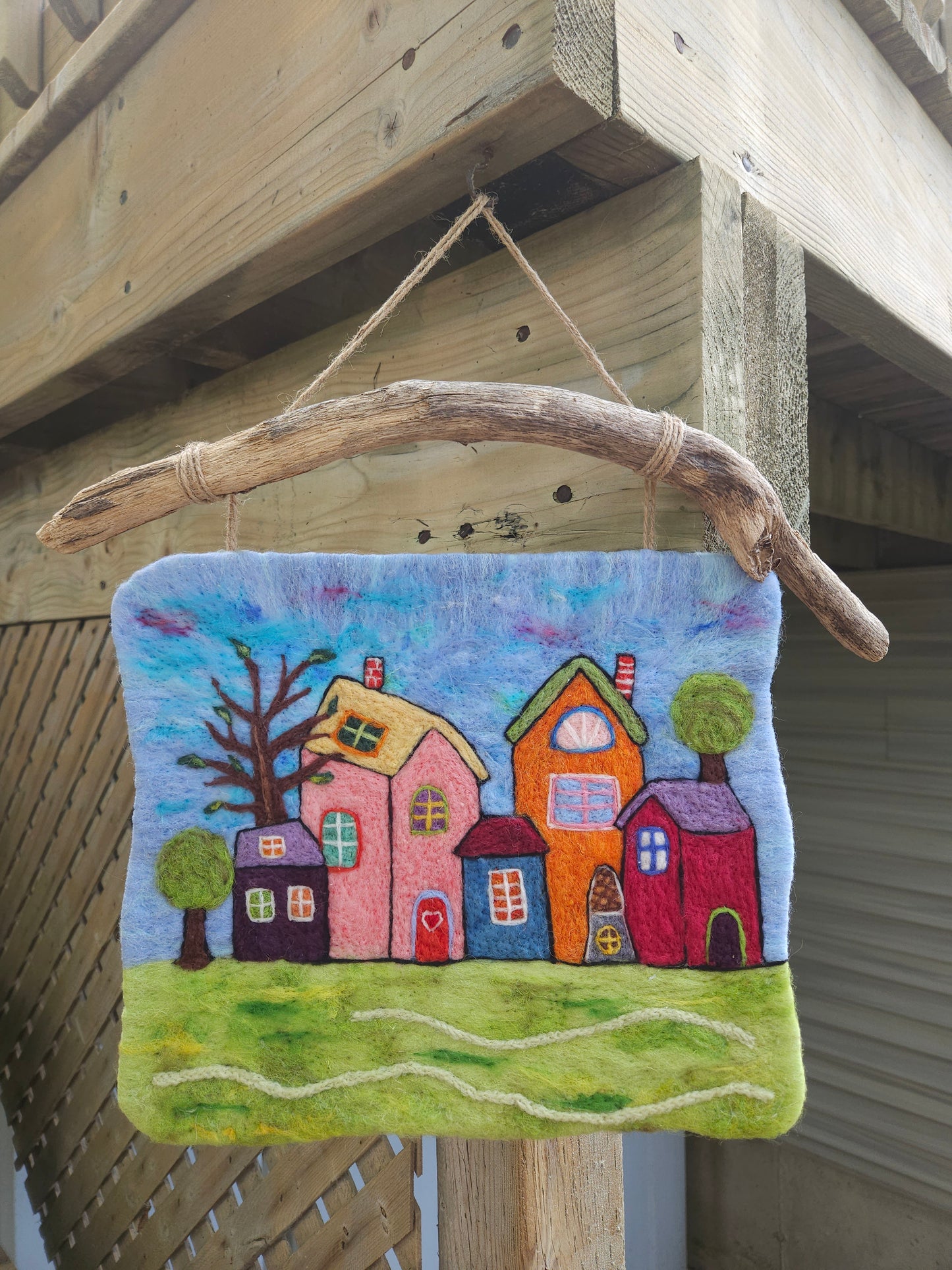 Felted Wall Art – Whimsical Village Scene