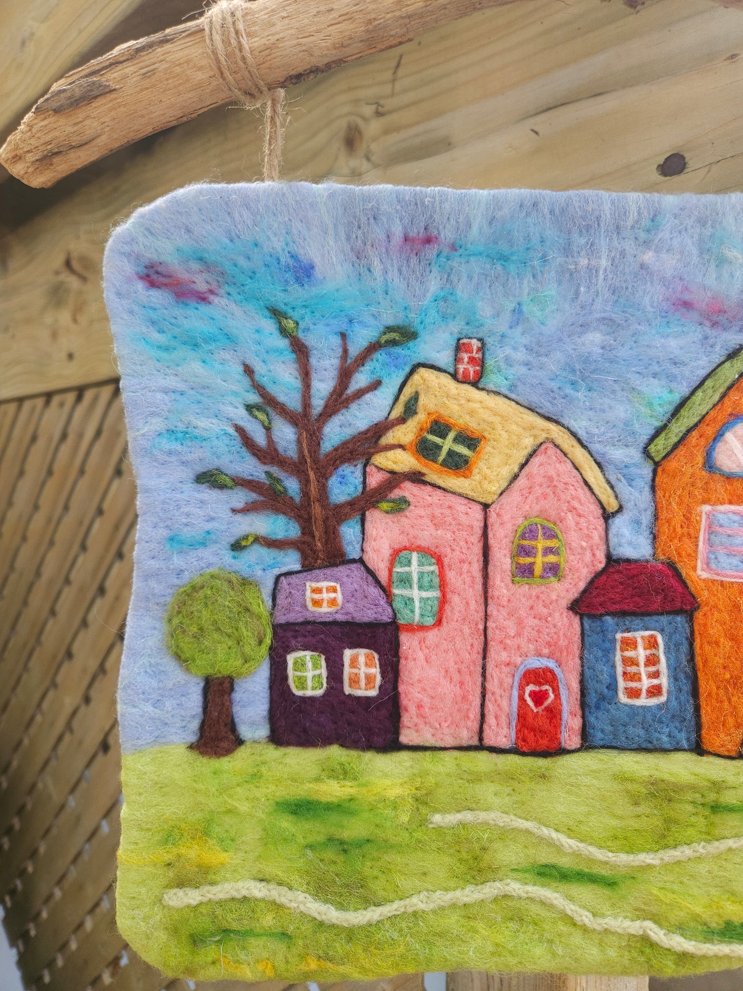 Felted Wall Art – Whimsical Village Scene