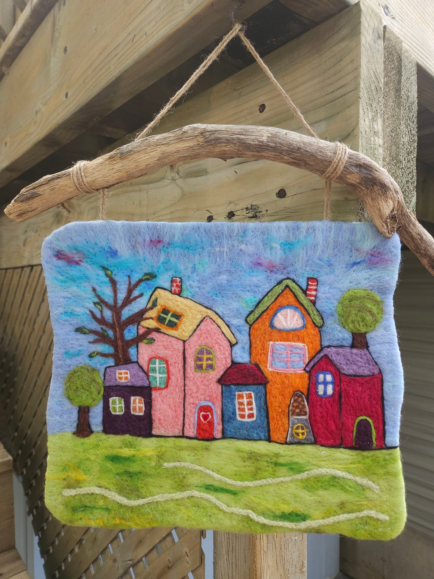 Felted Wall Art – Whimsical Village Scene