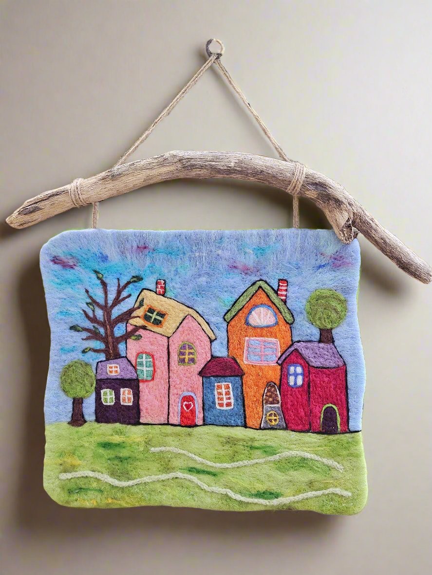 Felted Wall Art – Whimsical Village Scene