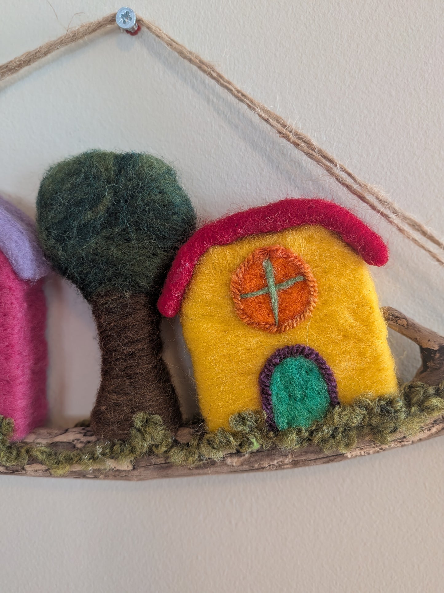 Felted Wall Decor - Houses on Driftwood