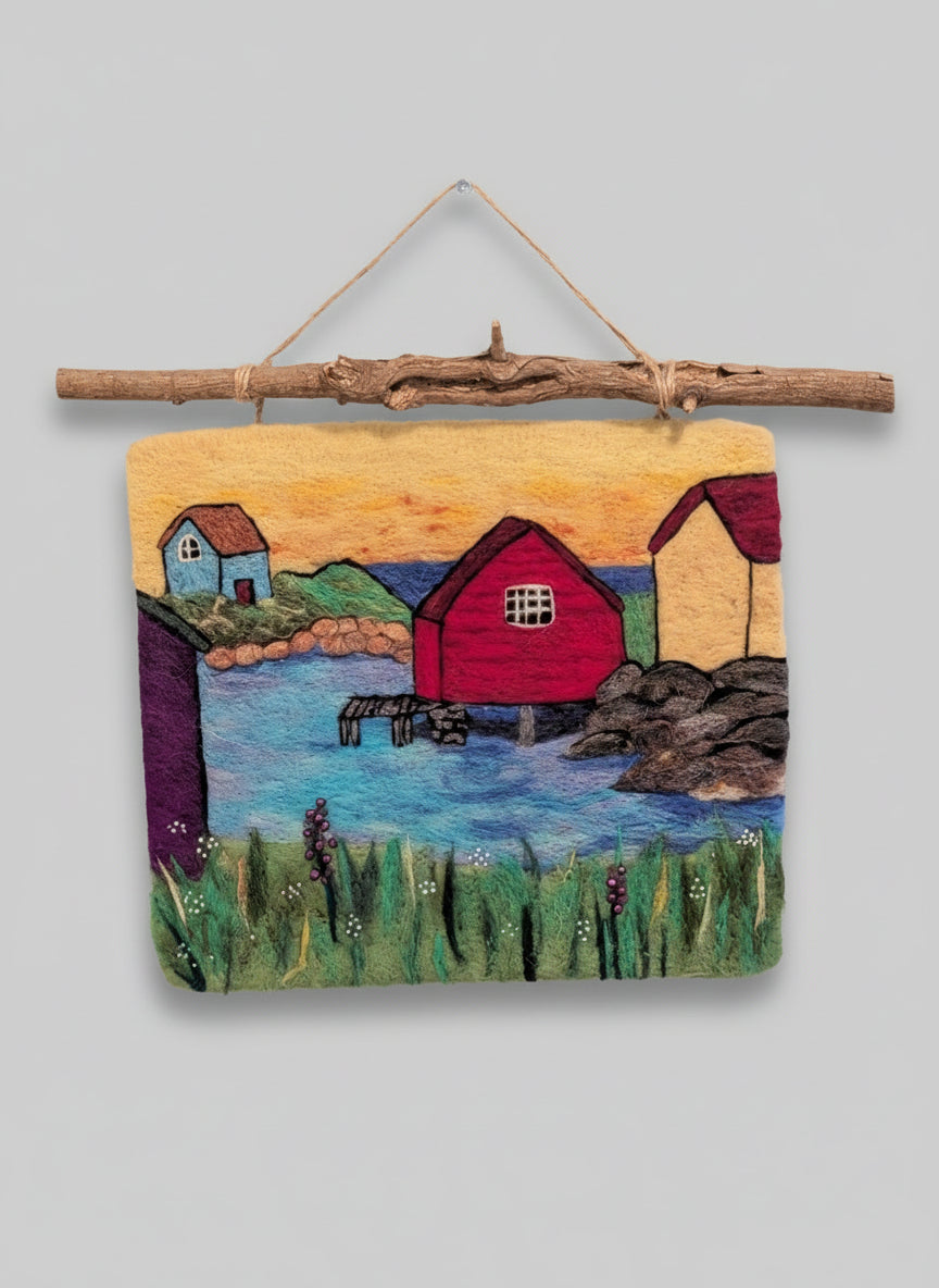 Felted Wall Decor - Colorful Houses on the Coast