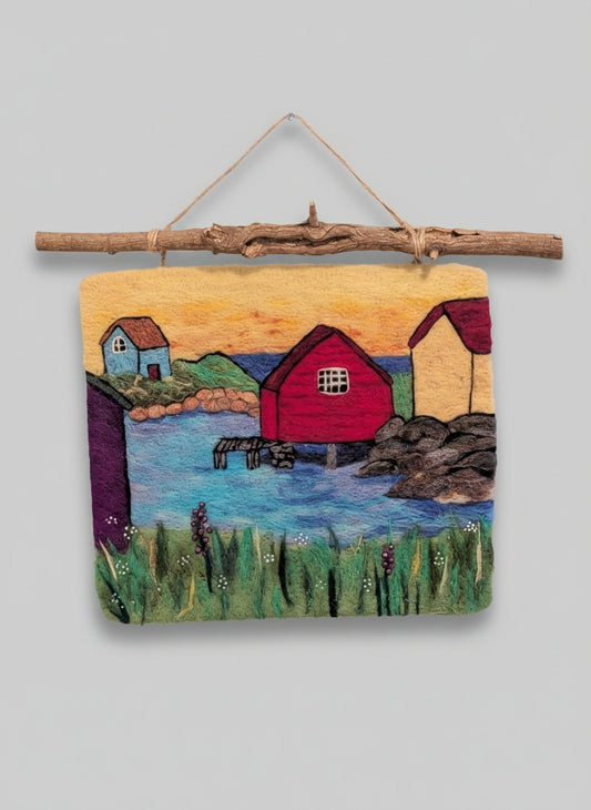 Felted Wall Decor - Colorful Houses on the Coast