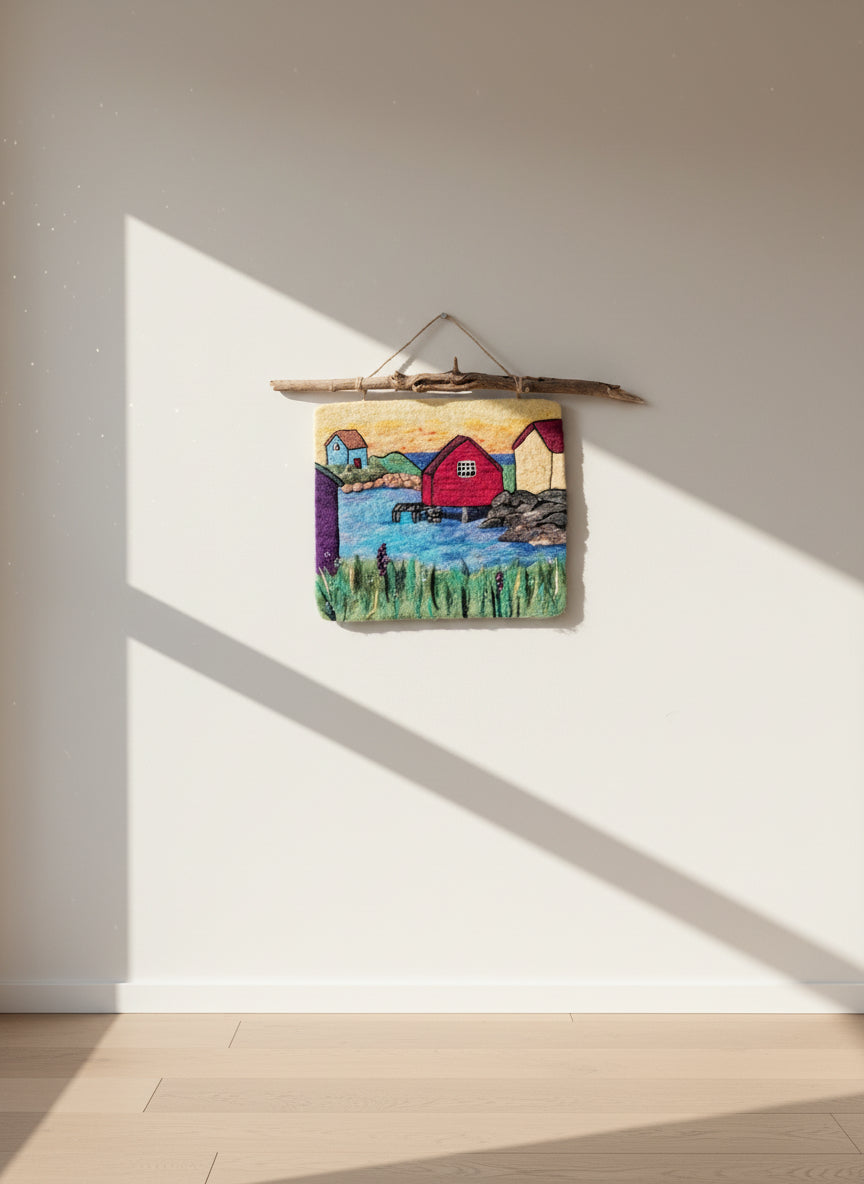 Felted Wall Decor - Colorful Houses on the Coast