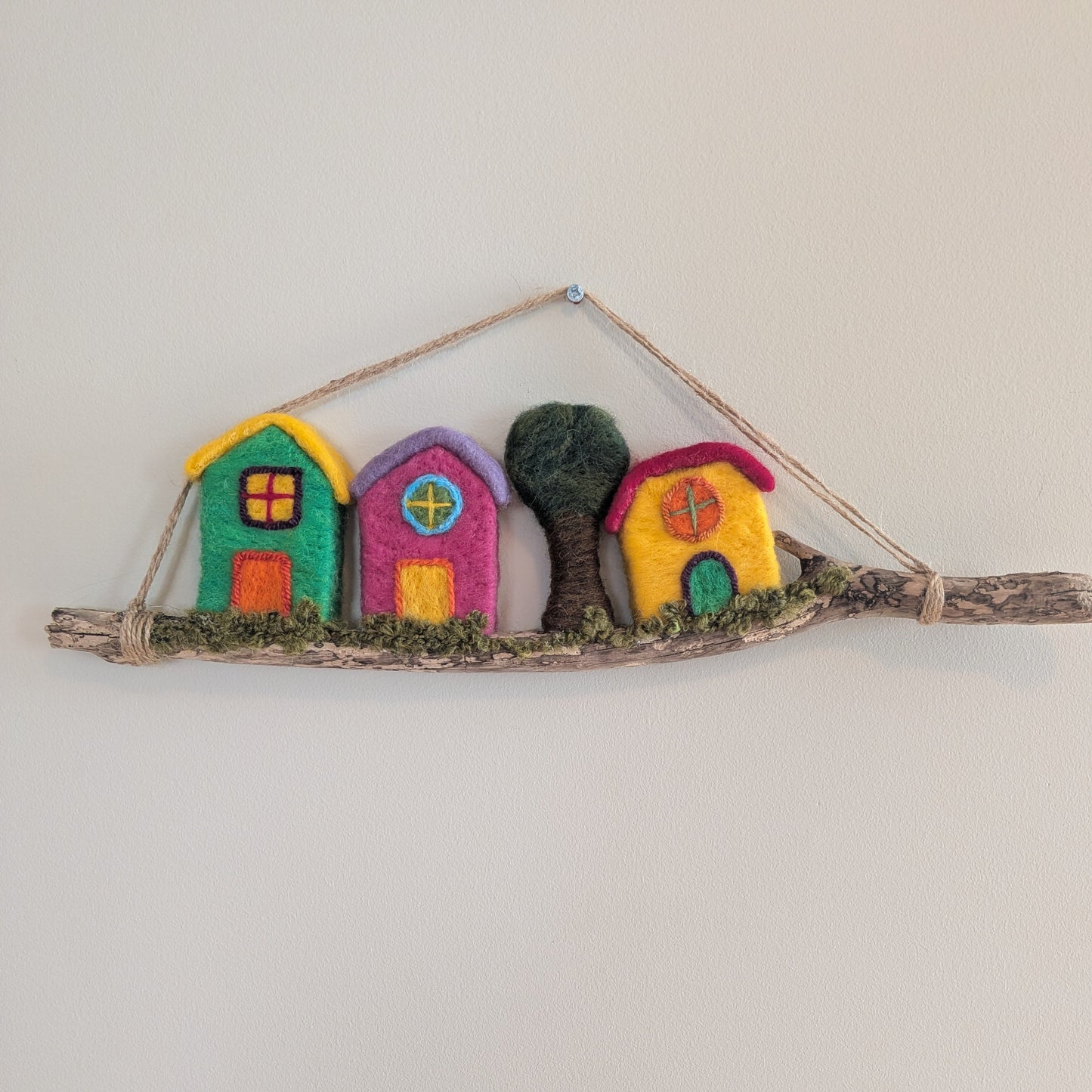 Felted Wall Decor - Houses on Driftwood