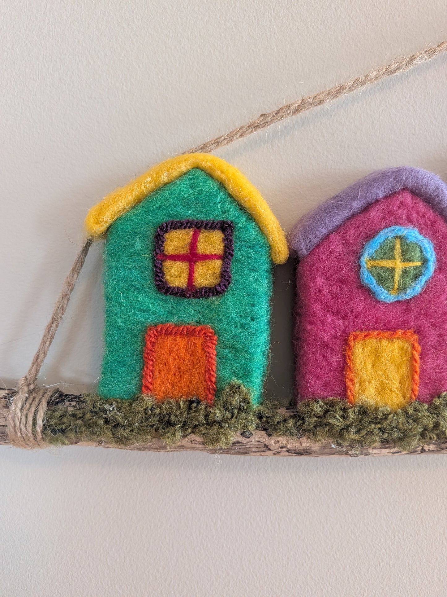 Felted Wall Decor - Houses on Driftwood