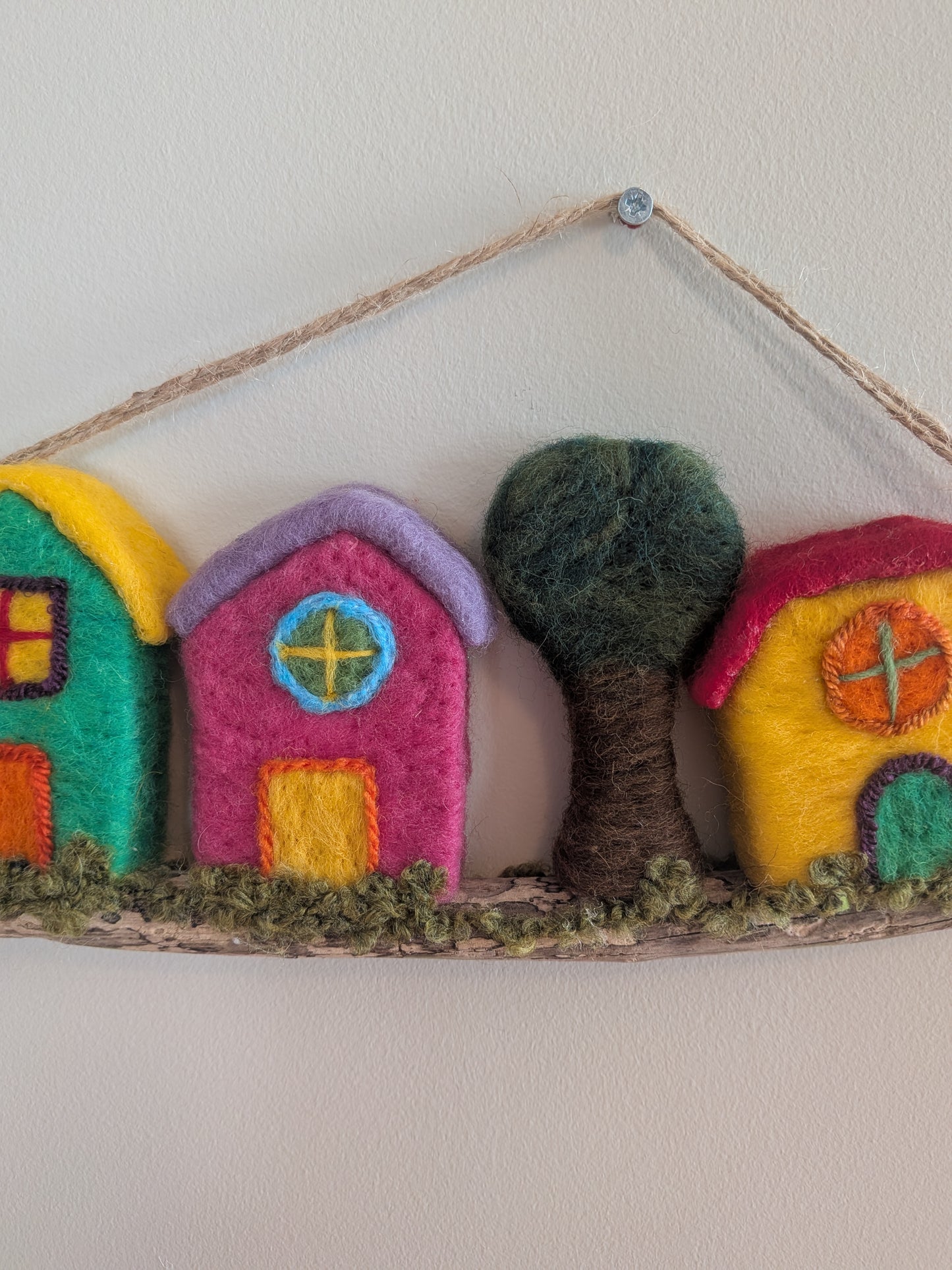 Felted Wall Decor - Houses on Driftwood